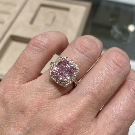 Bague en saphir rose coussin | Or rose