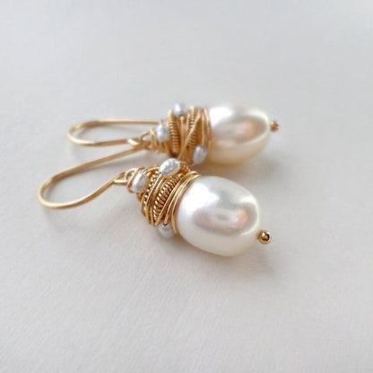 Boucles d'oreilles vintage en perles avec des fils | Or
