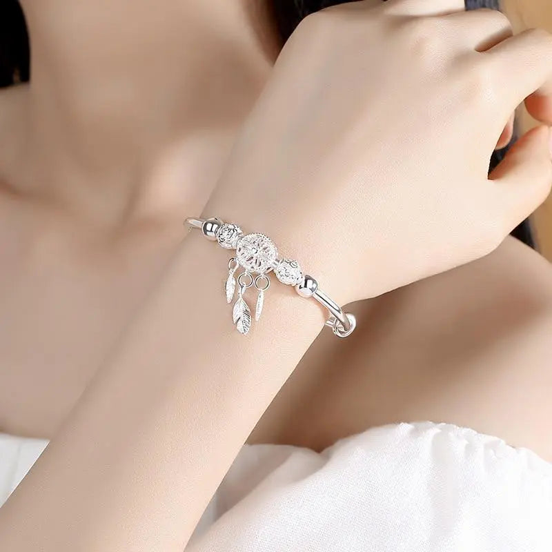 Bracelet attrape-rêves ajustable | Or blanc